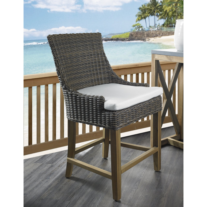 Rosecliff Heights Ennis Wicker Outdoor Stool with Cushion | Wayfair
